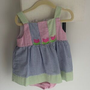 Florence Eiseman Striped Pink and Blue Baby Romper Dress